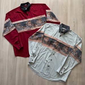 2 Vintage Buffalo Country Western Cowboys Shirts Sz XL